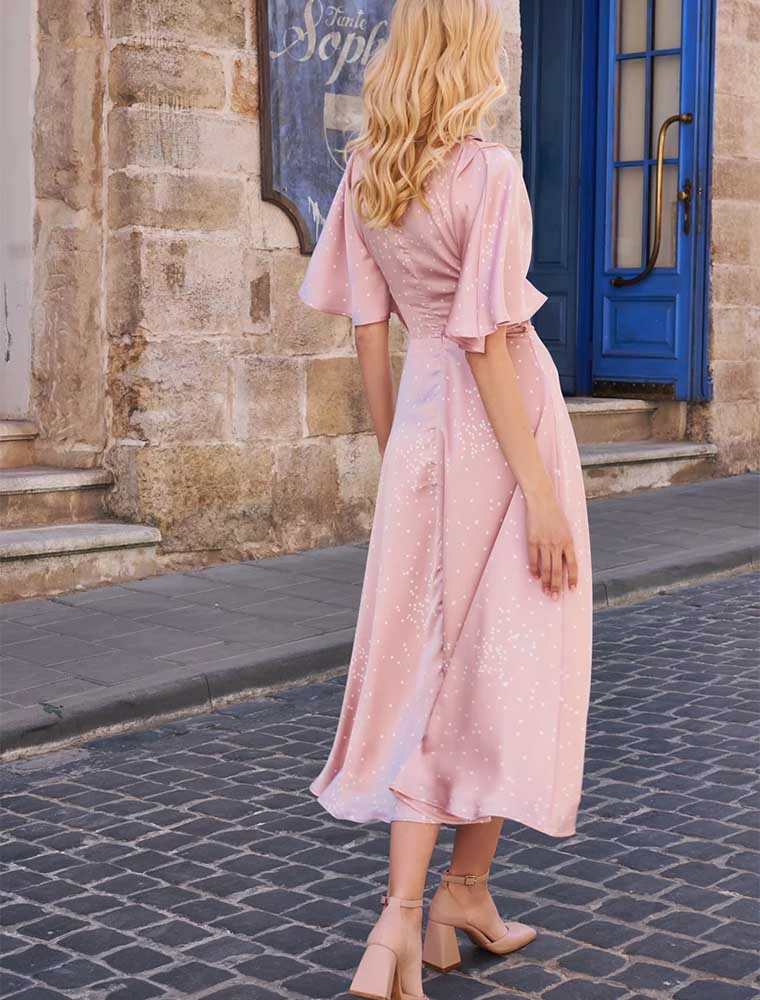 GEPUR // SHORT LOOSE SLEEVE V-NECK DRESS, PINK - Image 3