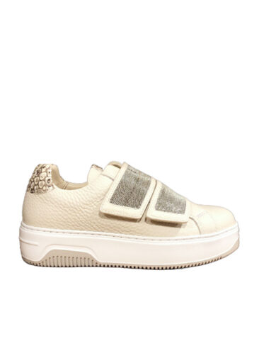 NURSACE // WOMEN’S LEATHER W-STRAP SNEAKERS W/ PYTHON, BEIGE
