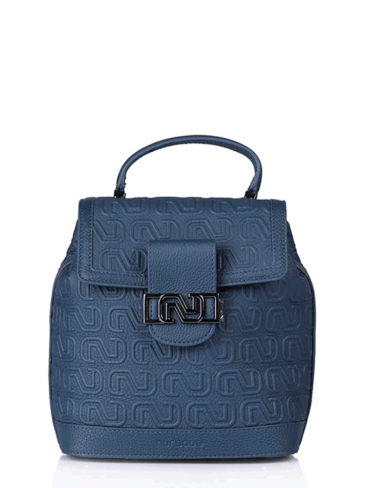 NURSACE // MAIRA QUILTED SIGNATURE LOGO STRUCTURED TOTE BACKPACK, BLUE
