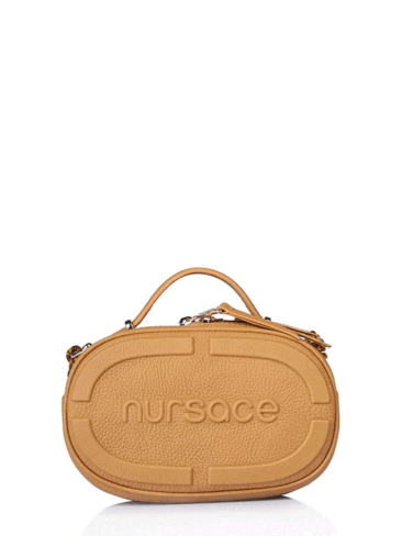 NURSACE // OVAL EMBROIDERED LOGO CROSSBODY BAG, BEIGE