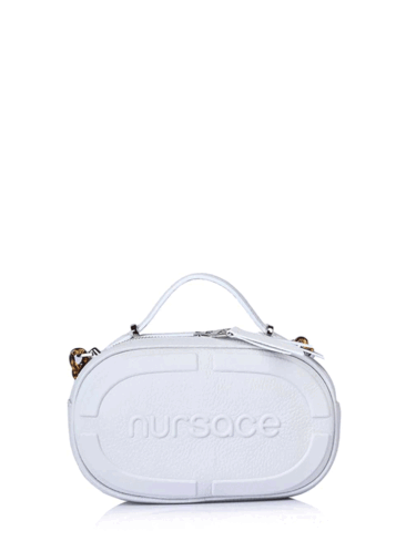 NURSACE // OVAL EMBROIDERED LOGO CROSSBODY BAG, LIGHT BLUE