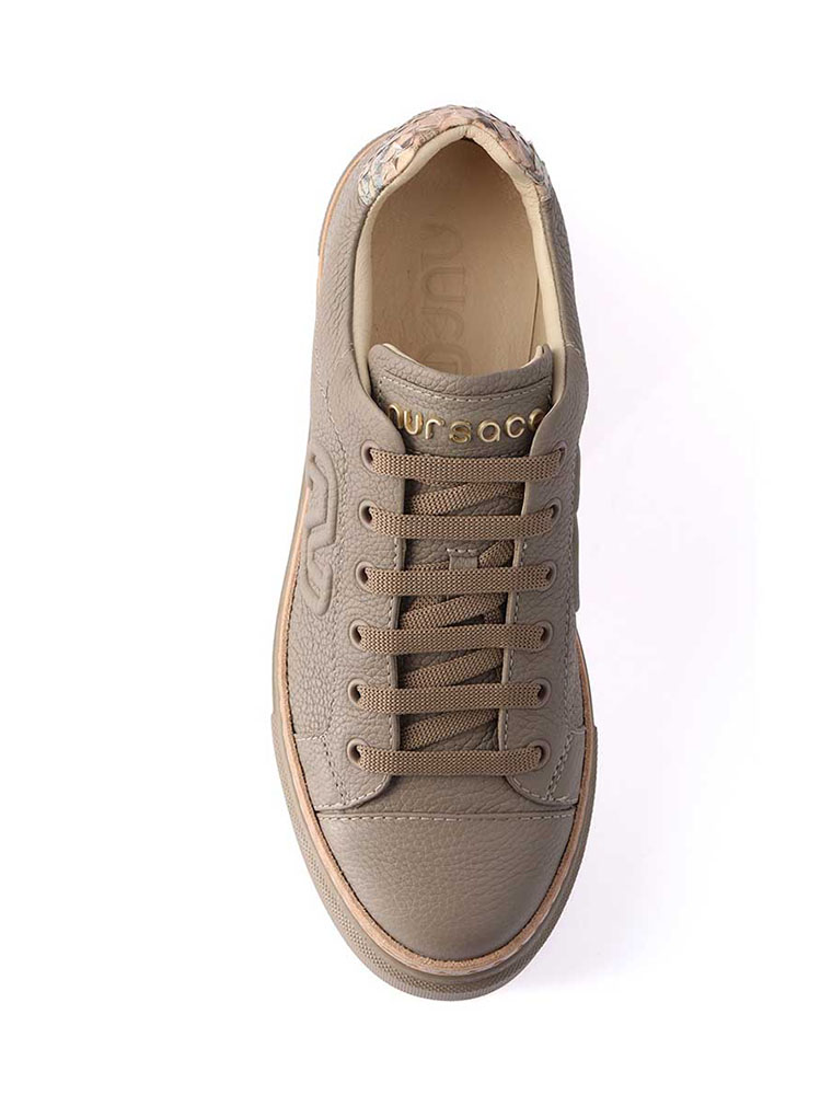 NURSACE // WOMEN'S GENUINE LEATHER SNEAKER WITH PYTHON DETAIL, BEIGE - Image 2