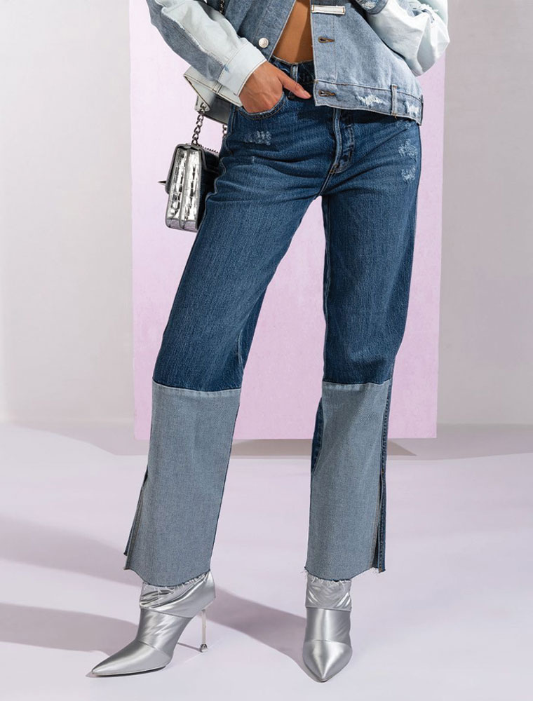 A.KOM // WOMEN'S PATCHWORK STRAIGHT CUT JEANS