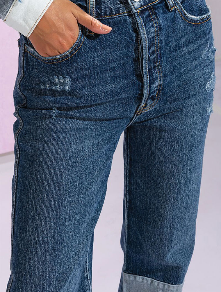 A.KOM // WOMEN'S PATCHWORK STRAIGHT CUT JEANS - Image 5