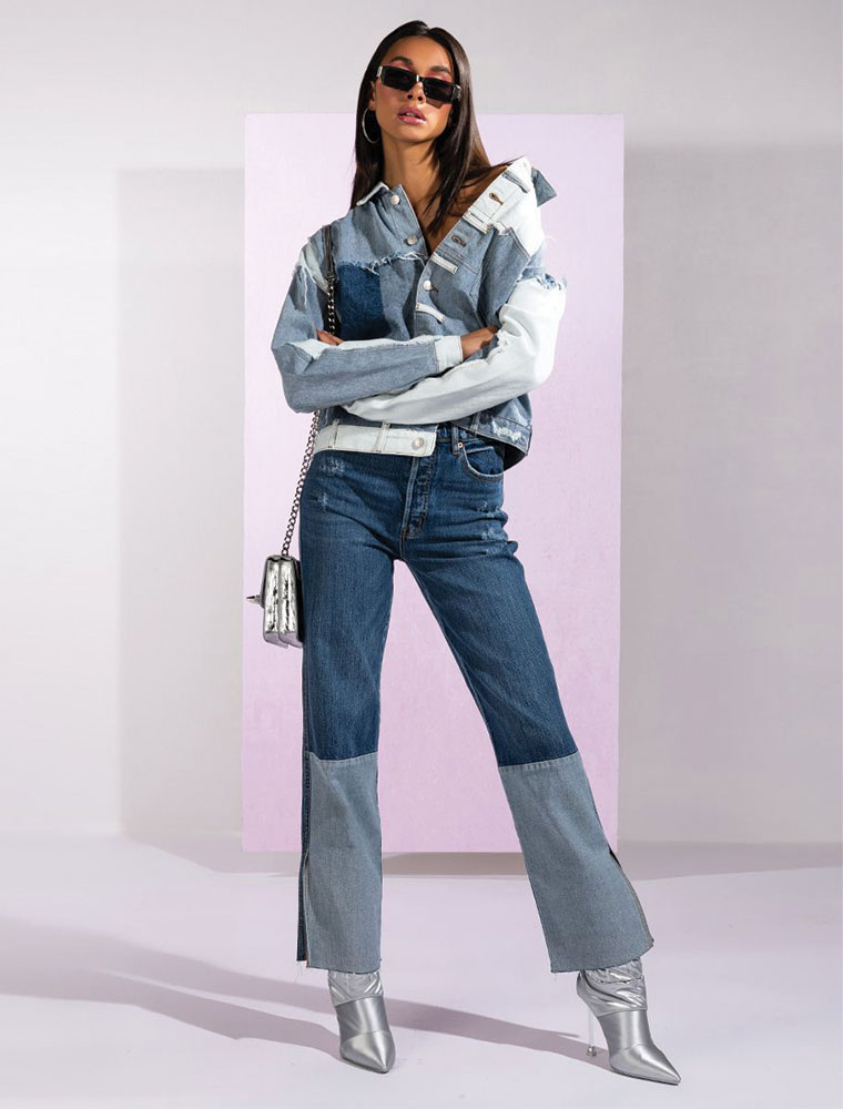 A.KOM // WOMEN'S PATCHWORK STRAIGHT CUT JEANS - Image 3