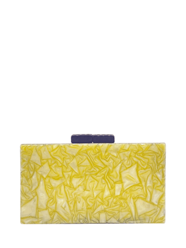 A.KOM // RECTANGULAR ACRYLIC CLUTCH BAG, NAVY/MUSTARD