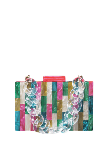 A.KOM // RECTANGULAR ACRYLIC CLUTCH BAG, MULTI/PINK