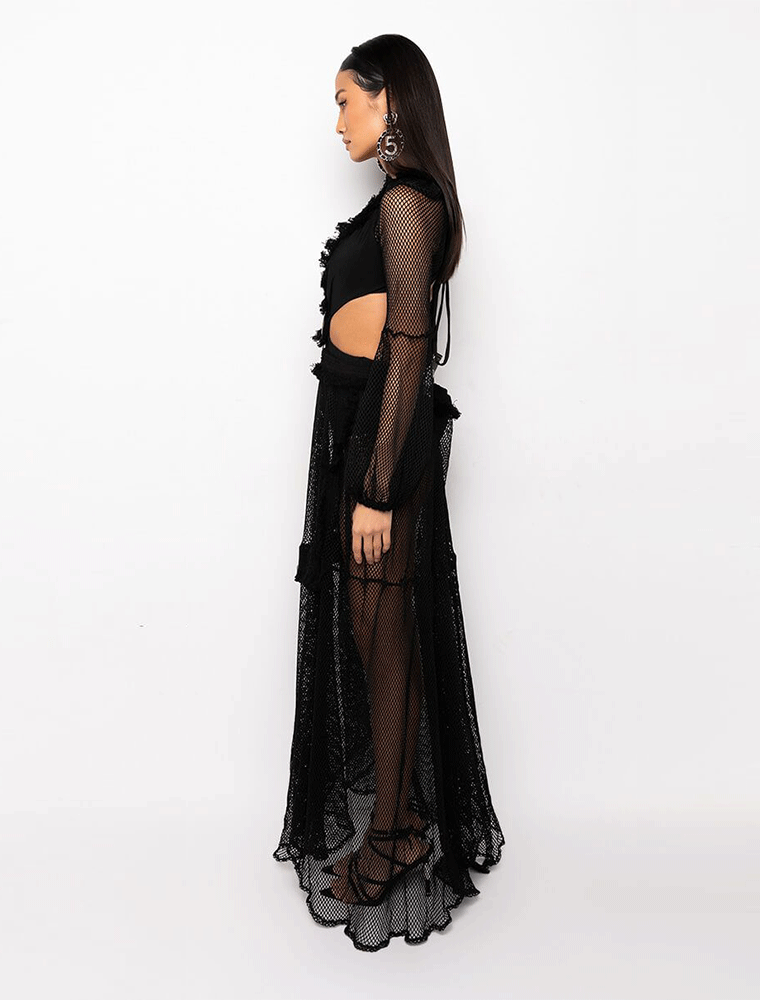 A.KOM // WOMEN'S SOLID RUCHED BODICE CUTAWAY MAXI DRESS, BLACK - Image 5