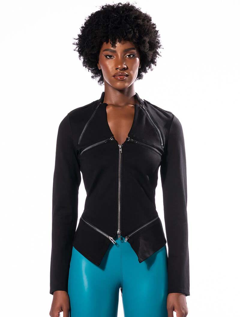 A.KOM // V-CUT ZIPPER DETAIL LONG SLEEVE TOP, BLACK - Image 3