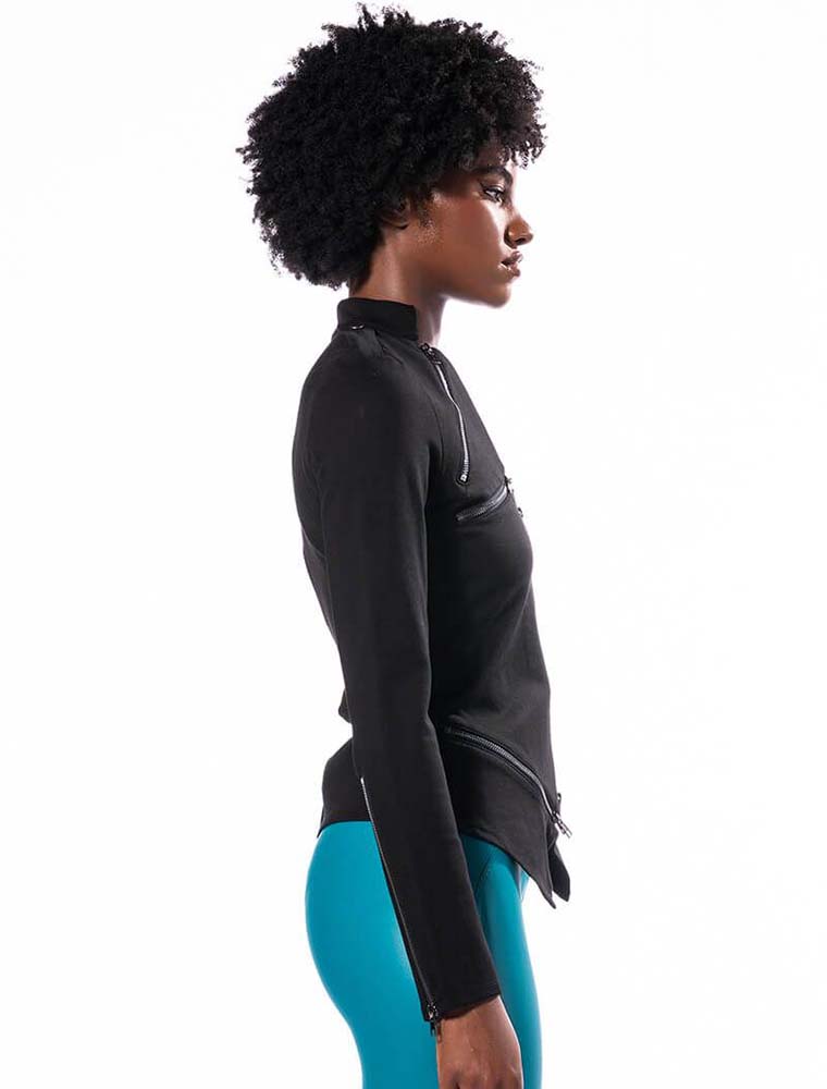 A.KOM // V-CUT ZIPPER DETAIL LONG SLEEVE TOP, BLACK - Image 4