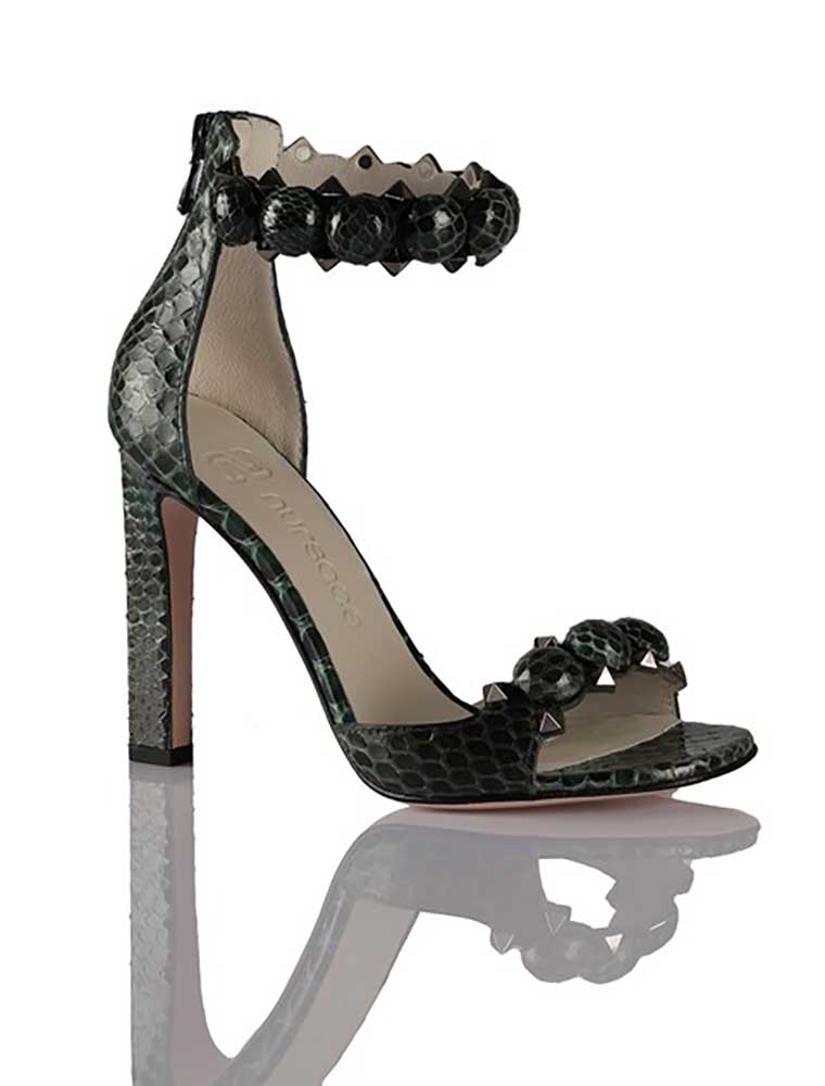 NURSACE // GENUINE PYTHON STILETTO ANKLE WRAP SANDALS, GREEN - Image 4