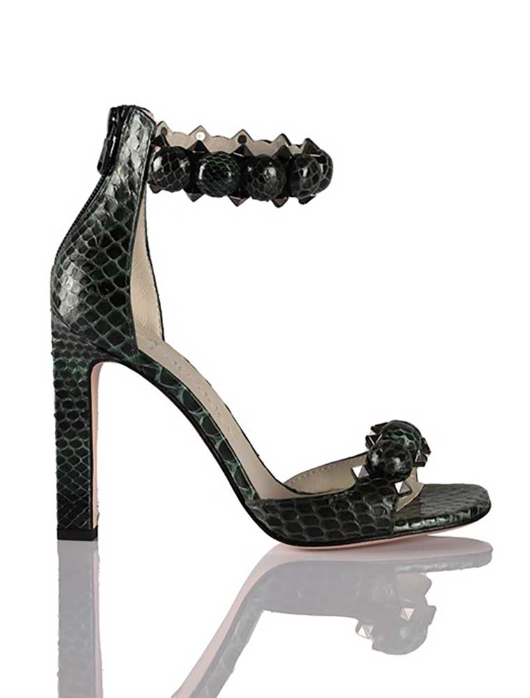 NURSACE // GENUINE PYTHON STILETTO ANKLE WRAP SANDALS, GREEN