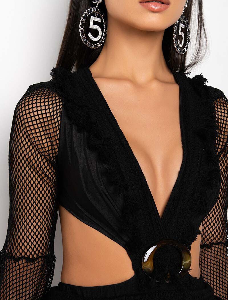 A.KOM // WOMEN'S SOLID RUCHED BODICE CUTAWAY MAXI DRESS, BLACK - Image 3