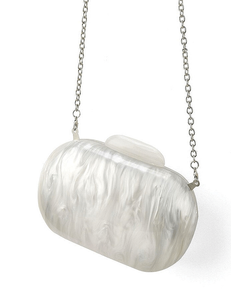 A.KOM // OVAL ACRYLIC CLUTCH BAG, PEARL WHITE - Image 3