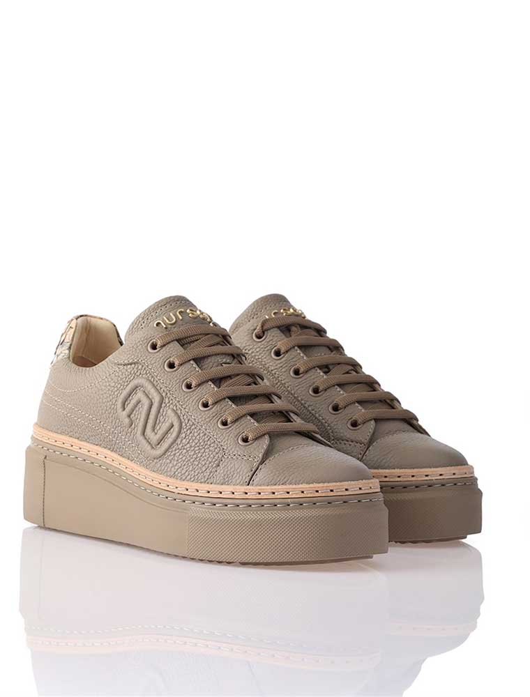 NURSACE // WOMEN'S GENUINE LEATHER SNEAKER WITH PYTHON DETAIL, BEIGE - Image 4