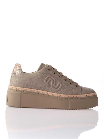 NURSACE // WOMEN’S GENUINE LEATHER SNEAKER WITH PYTHON DETAIL, BEIGE