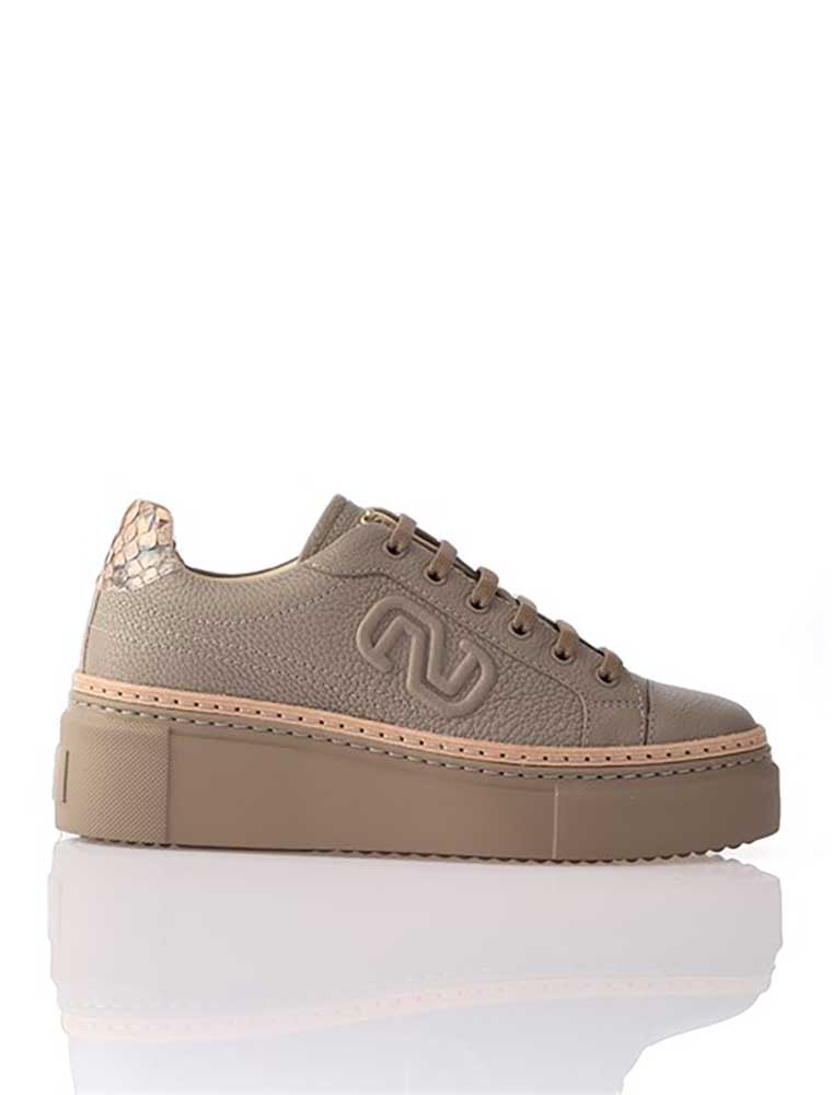 NURSACE // WOMEN'S GENUINE LEATHER SNEAKER WITH PYTHON DETAIL, BEIGE