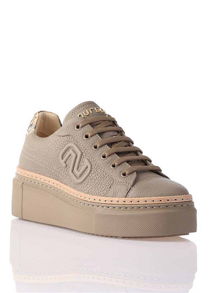 NURSACE // WOMEN'S GENUINE LEATHER SNEAKER WITH PYTHON DETAIL, BEIGE - Image 5