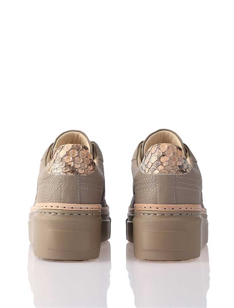 NURSACE // WOMEN'S GENUINE LEATHER SNEAKER WITH PYTHON DETAIL, BEIGE - Image 3