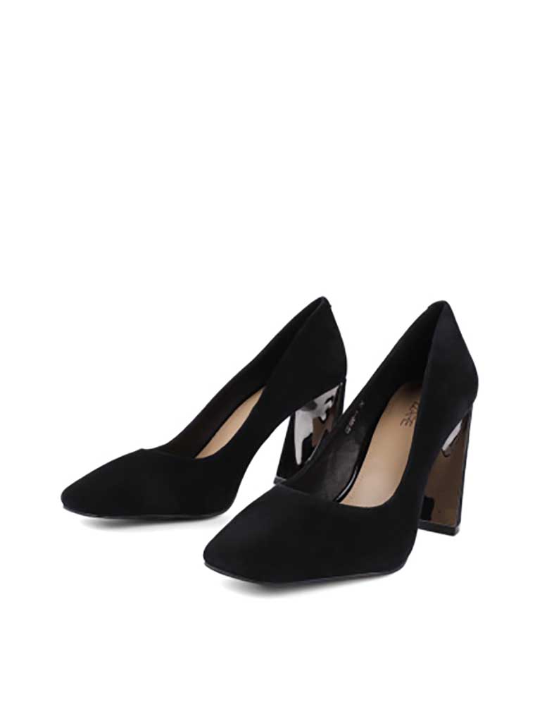 ATTIZZARE // METAL HEEL SQUARE TOE SUEDE PUMPS, BLACK - Image 3