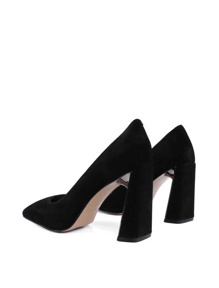 ATTIZZARE // METAL HEEL SQUARE TOE SUEDE PUMPS, BLACK - Image 4