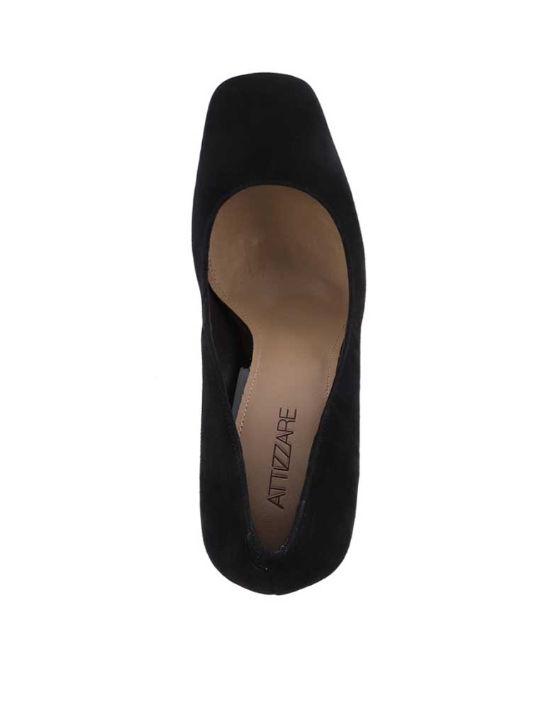 ATTIZZARE // METAL HEEL SQUARE TOE SUEDE PUMPS, BLACK - Image 5