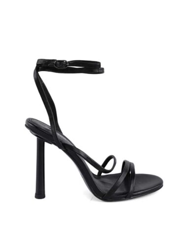 MIRATON // METAL HEEL WOMEN’S OPEN TOE STRAPPY SANDALS, BLACK