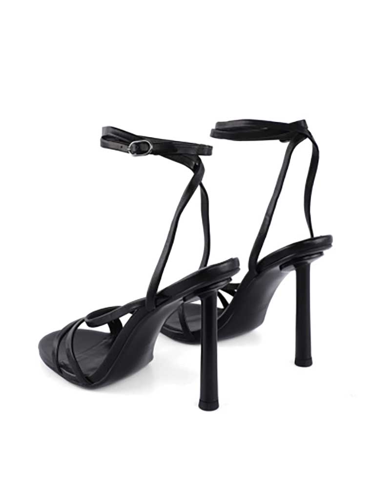 MIRATON // METAL HEEL WOMEN'S OPEN TOE STRAPPY SANDALS, BLACK - Image 2