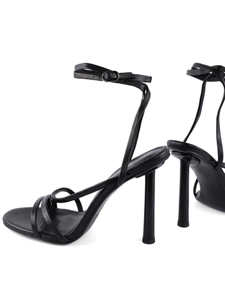 MIRATON // METAL HEEL WOMEN'S OPEN TOE STRAPPY SANDALS, BLACK - Image 3