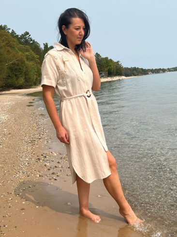 GIZIA // CHAIN EMBROIDERED DRESS, BEIGE