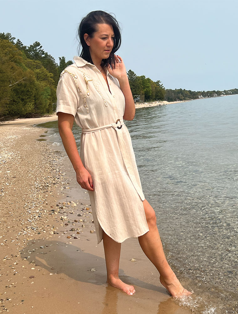 GIZIA // CHAIN EMBROIDERED DRESS, BEIGE