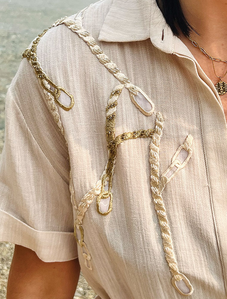 GIZIA // CHAIN EMBROIDERED DRESS, BEIGE - Image 5