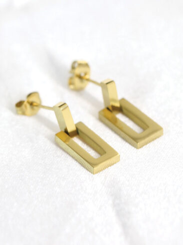 SE //  RECTANGULAR HOLLOW SURGICAL STEEL EARRINGS, GOLD