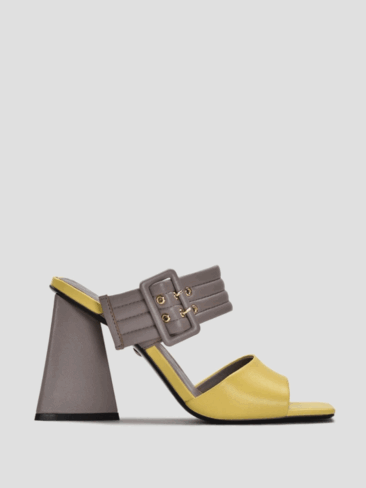VITTO ROSSI // TRIANGULAR HEEL MULTICOLORED SANDALS, YELLOW