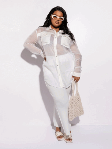 A.KOM // SHEER DISTRESSED LONGSLEEVE BLOUSE, PEARL WHITE