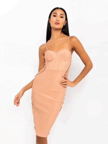 A.KOM // BODYCON DRESS, BEIGE