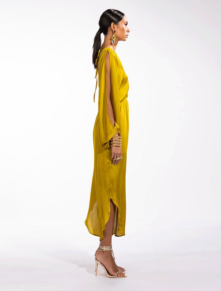 A.KOM // WOMEN'S V-NECK OPEN BACK JUMPSUIT, MUSTARD - Image 3