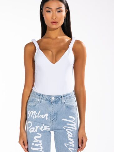 A.KOM // V-NECK SLEEVELESS BODYSUIT, WHITE