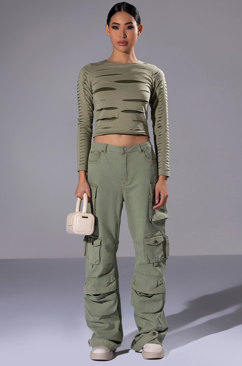 A.KOM // DISTRESSED LAYERED LONG SLEEVE TOP, GREEN - Image 4
