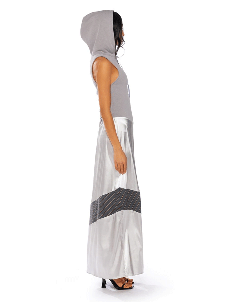 A.KOM // HOODED MAXI DRESS, MULTI GREY - Image 4