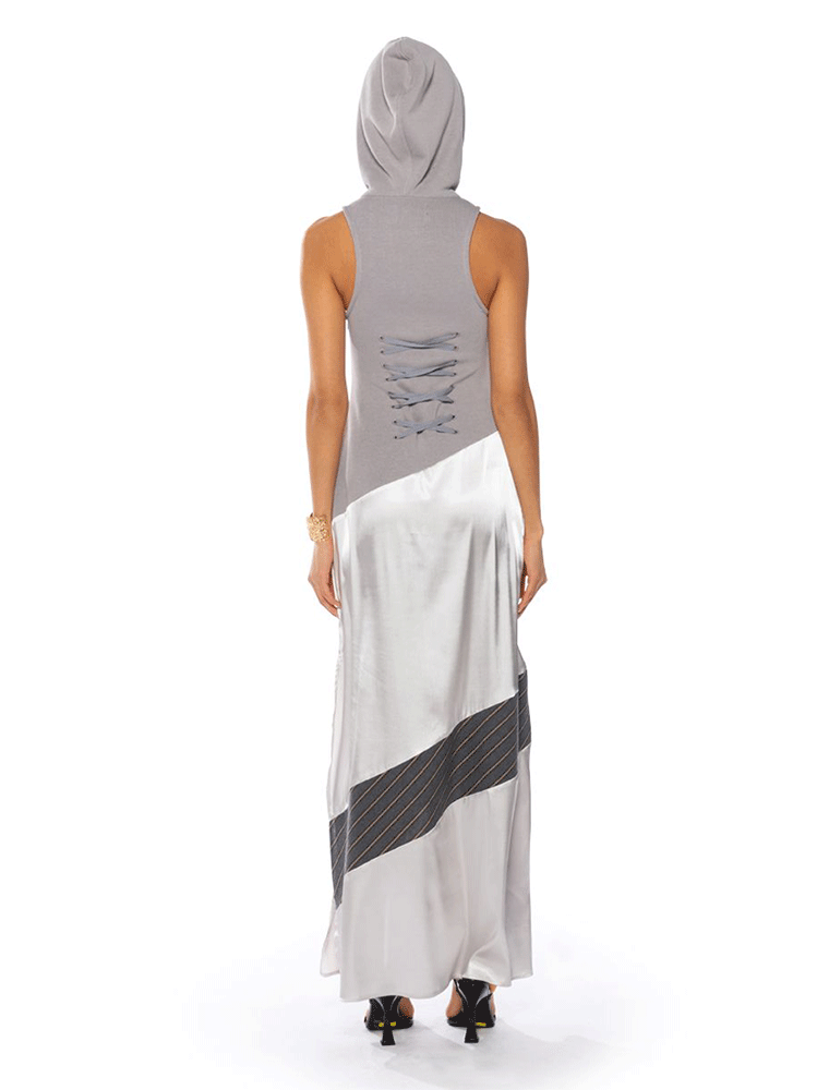 A.KOM // HOODED MAXI DRESS, MULTI GREY - Image 2