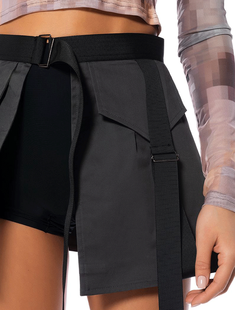 A.KOM // CARGO STYLE MINI BELT-SKIRT, BLACK - Image 2