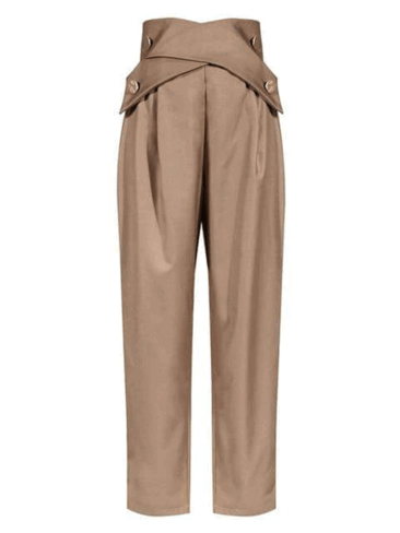 A.KOM // DOUBLE CROSS HIGH WAISTED TROUSERS, BROWN