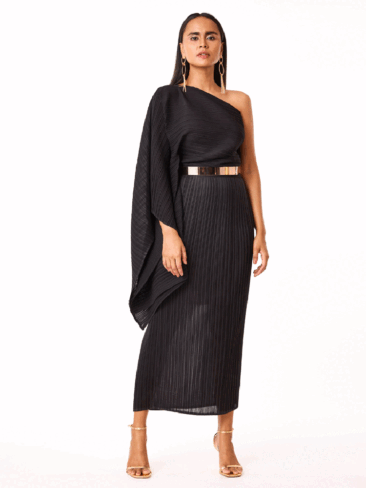 SCARLET SAGE // KELLY ONE SHOULDER DRESS, BLACK