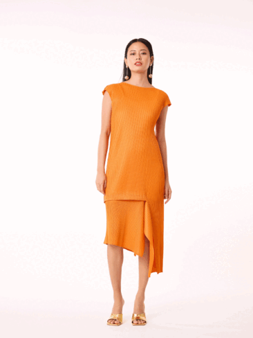 SCARLET SAGE // NOELLA MODERN CUT-OFF LAYERED DRESS, ORANGE