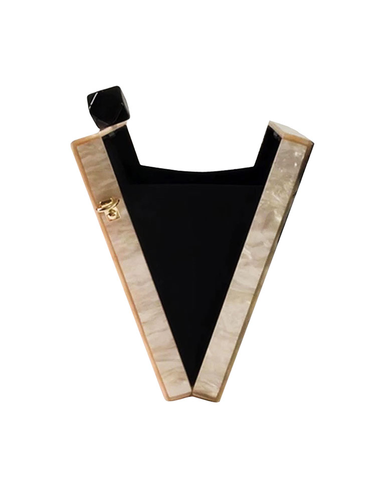 A.KOM // RECTANGULAR GEOMETRIC DESIGN ACRYLIC CLUTCH BAG, BEIGE - Image 3
