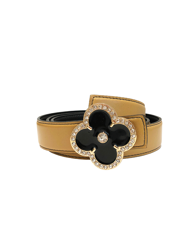 PEcado // FLOWER LEATHER BELT, BEIGE