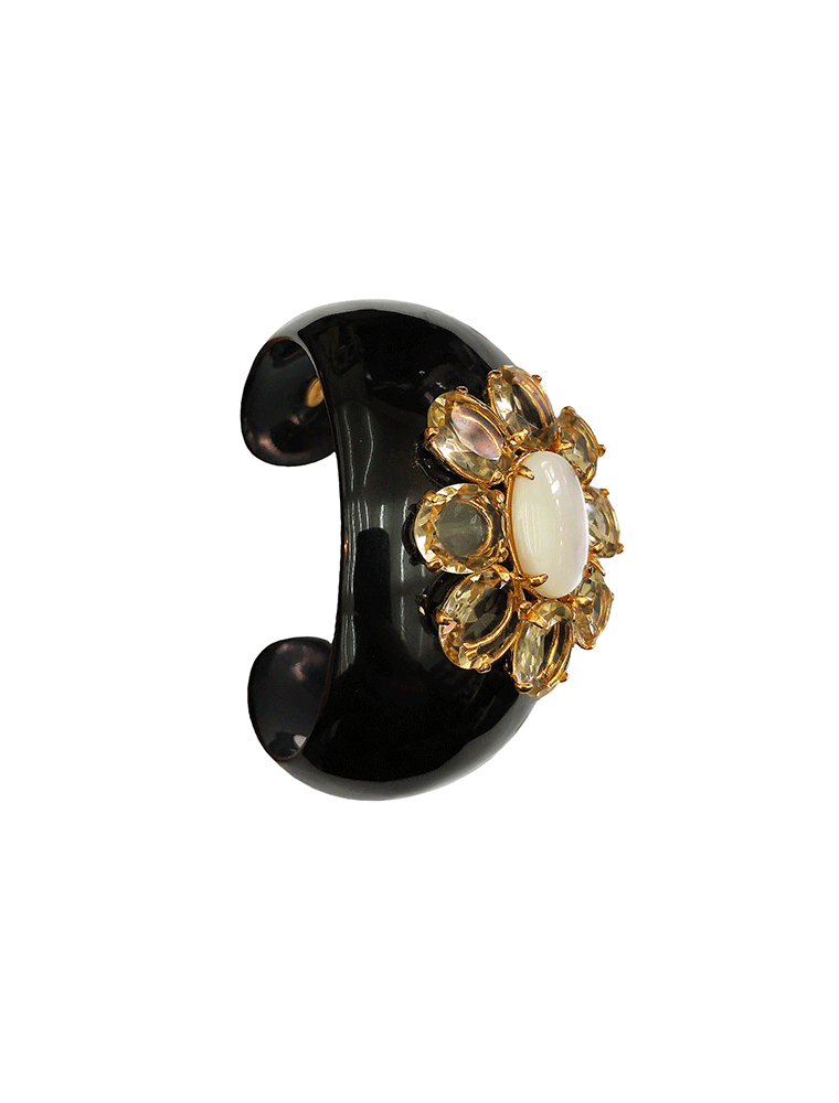 BOUNKIT // BLACK HORN DOME CUFF W/ LEMON QUARTZ & MOTHER OF PEARL