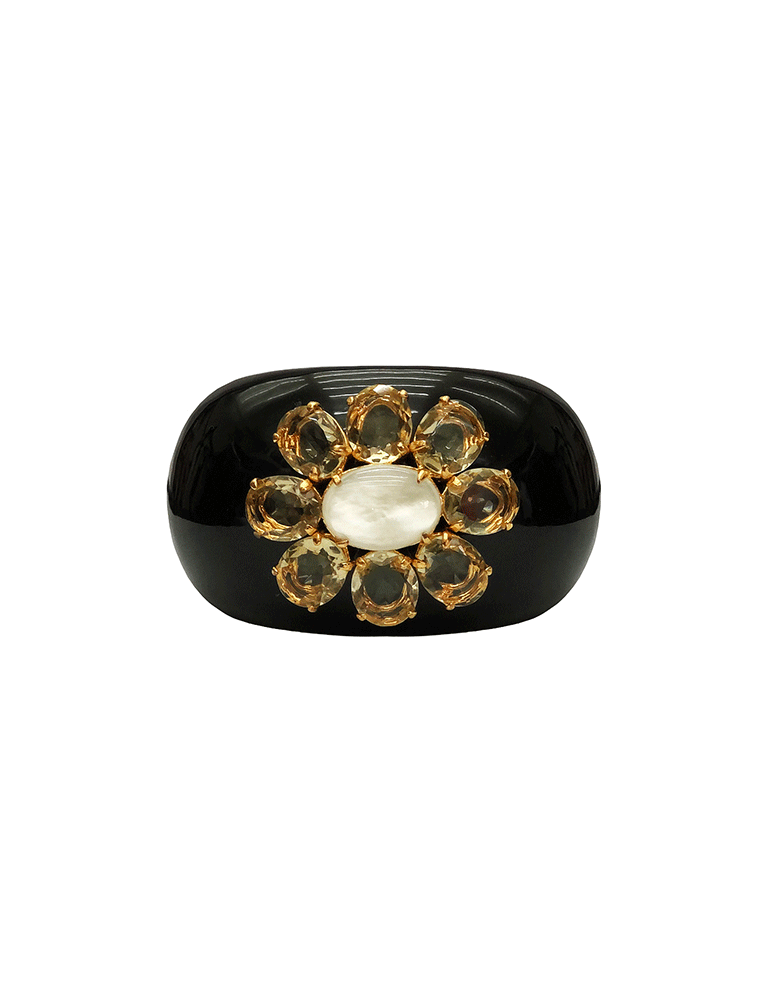 BOUNKIT // BLACK HORN DOME CUFF W/ LEMON QUARTZ & MOTHER OF PEARL - Image 2