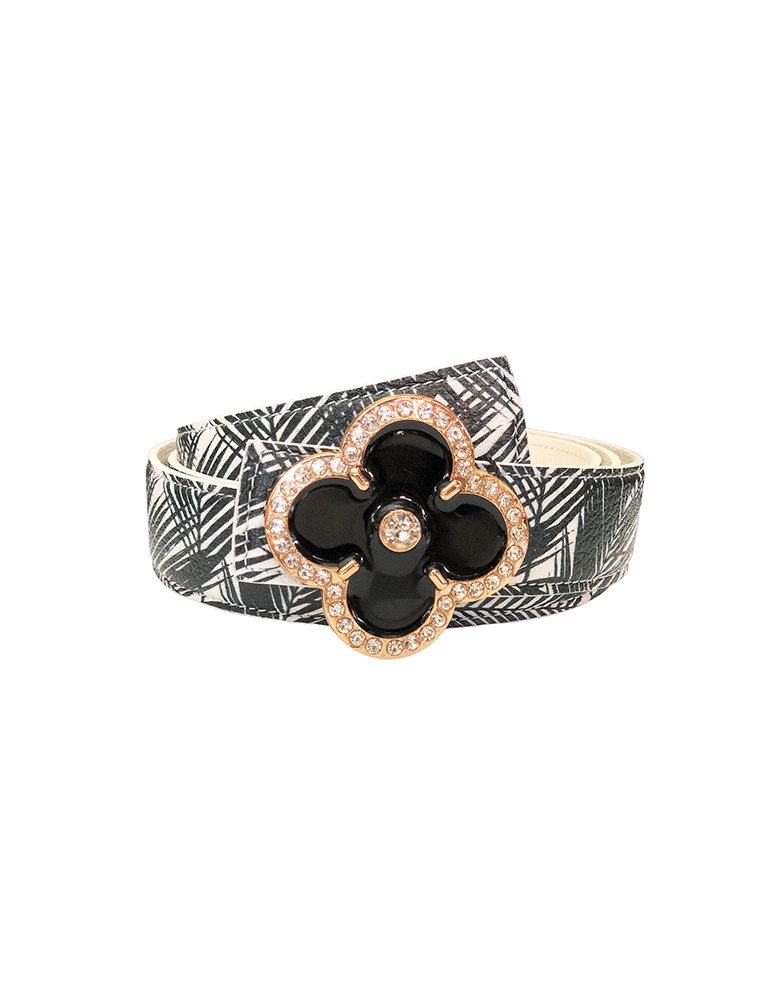 PEcado // FLOWER LEATHER BELT, WHITE W/ FERN PRINT